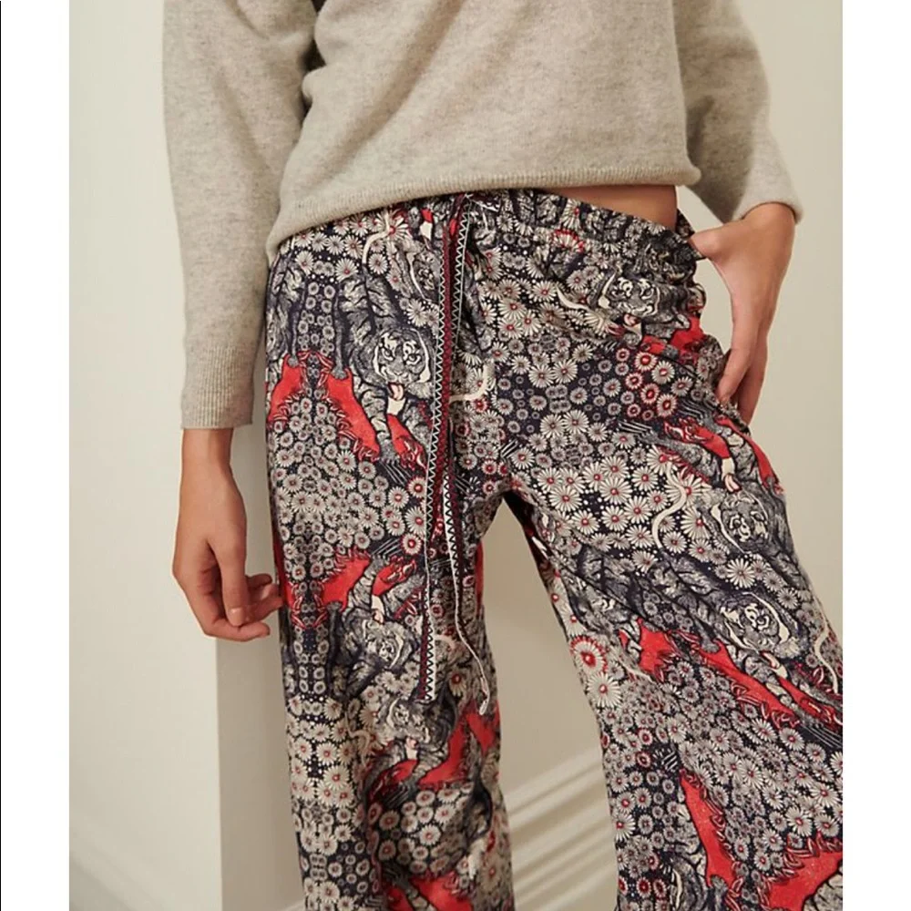 Anthropologie Red, Gray, Cream Patterned Pajama Pants
